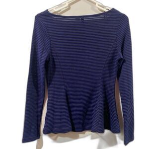 H&M Divided Peplum Top Black Blue Babydoll Long Sleeve Blouse Size Medium